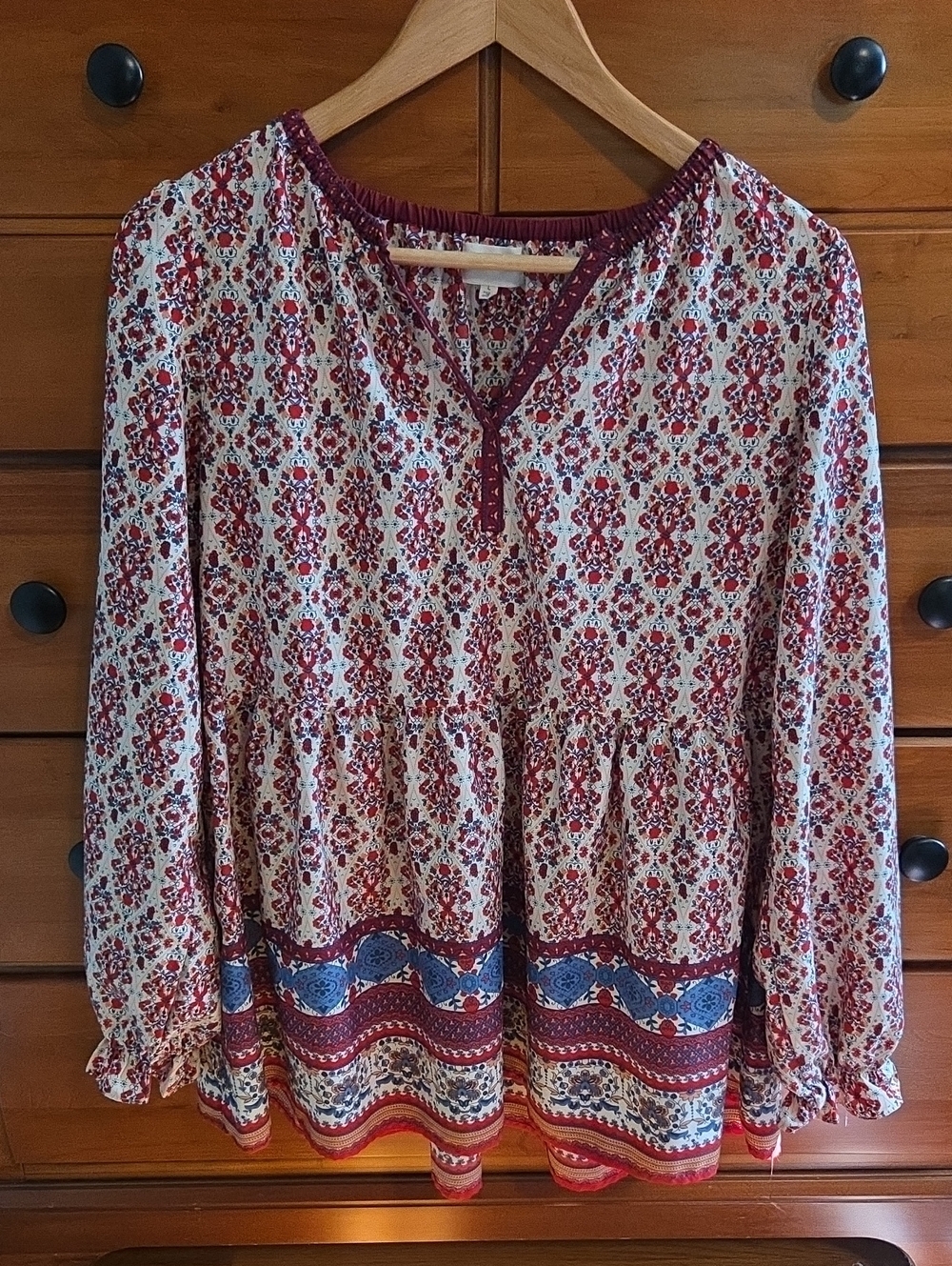 MELLODAY Red and Blue Floral Boho Tunic